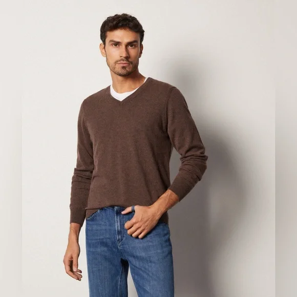 Cashmere Joseph & Lyman Pull Over V-Neck Sweater XL Brown - Picture 11 of 11